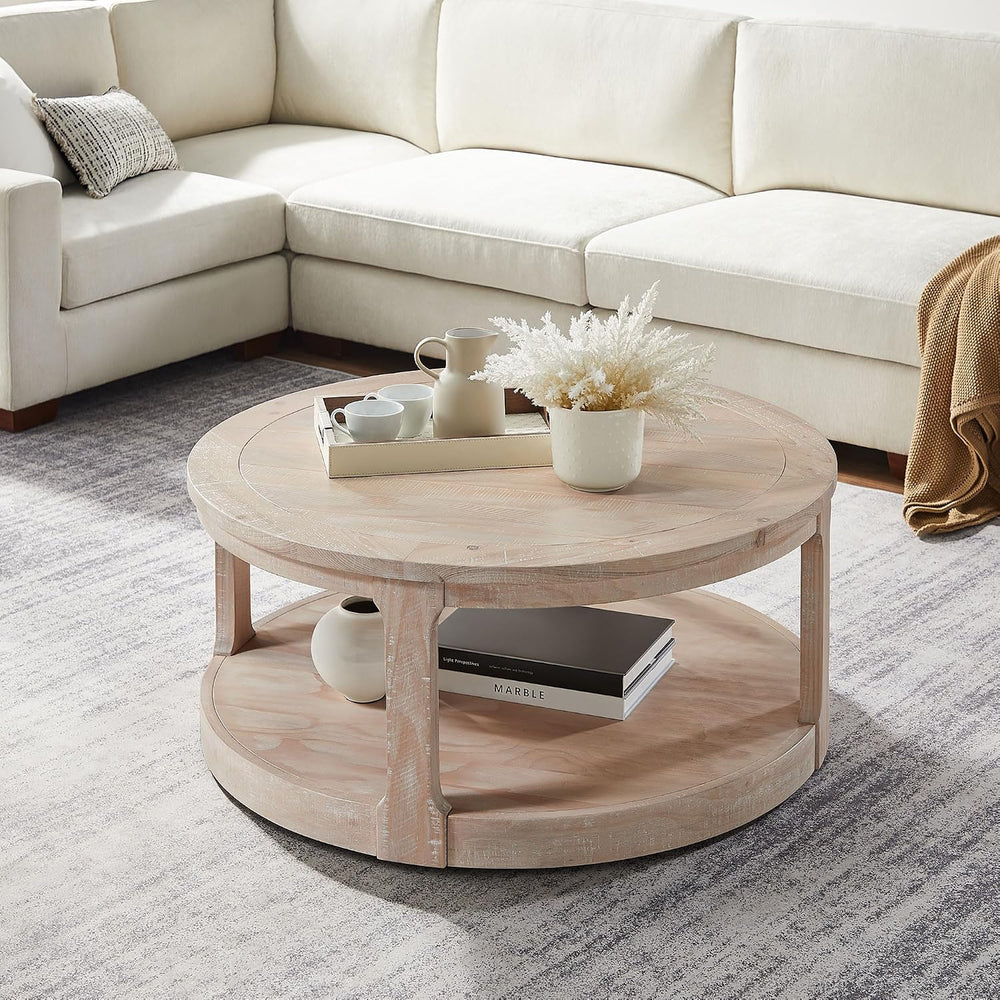WILLIAMSPACE Round Nesting Coffee Table Set of 3, Mid Century Rustic Farmhous...