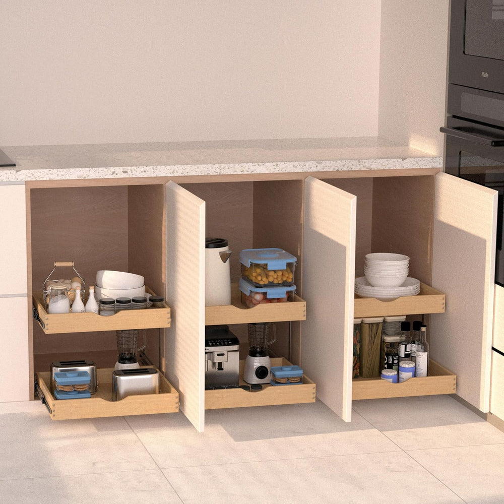 JOWBOOW 2 Tier Pull Out Cabinet Organizer 20"W x 22"D, Solid Wood