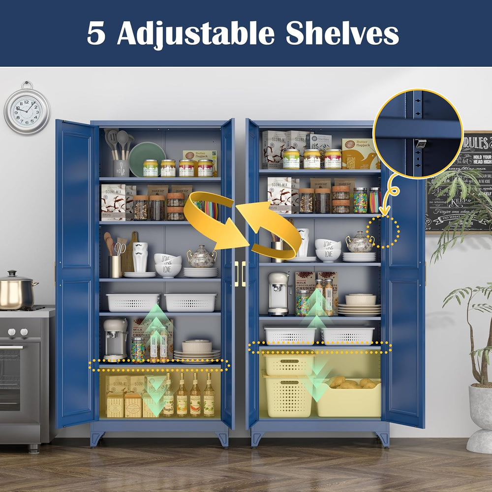 SteeLoong 75”Metal Pantry Storage Cabinet with Doors & 5 Adjustable Shelves