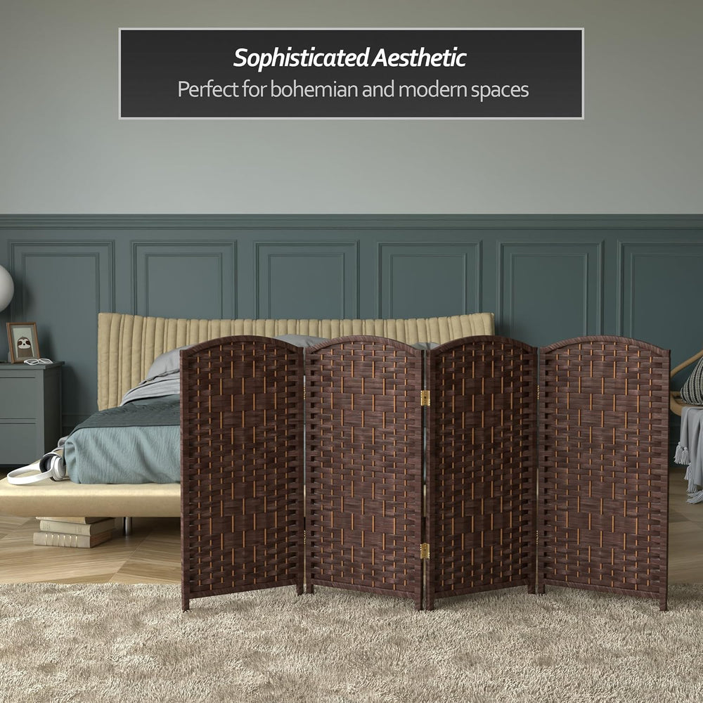 Red Lantern 3 ft. Short Diamond Weave Fiber Folding Screen - Dark Mocha - 4 P...