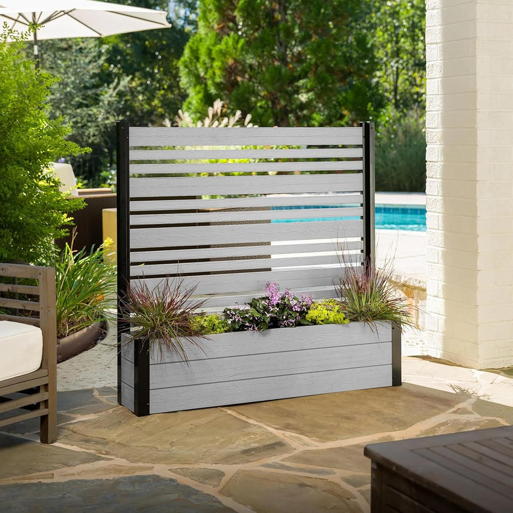 Enclo 4ftH Florence Privacy Screen w/Planter Box, Freestanding Ash Vinyl