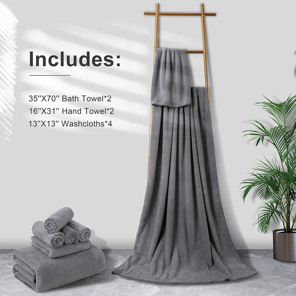 8-Piece Gray Bath Towel Set, 2 Extra Large Bath Towel Sheets, 2 Hand Towels a...