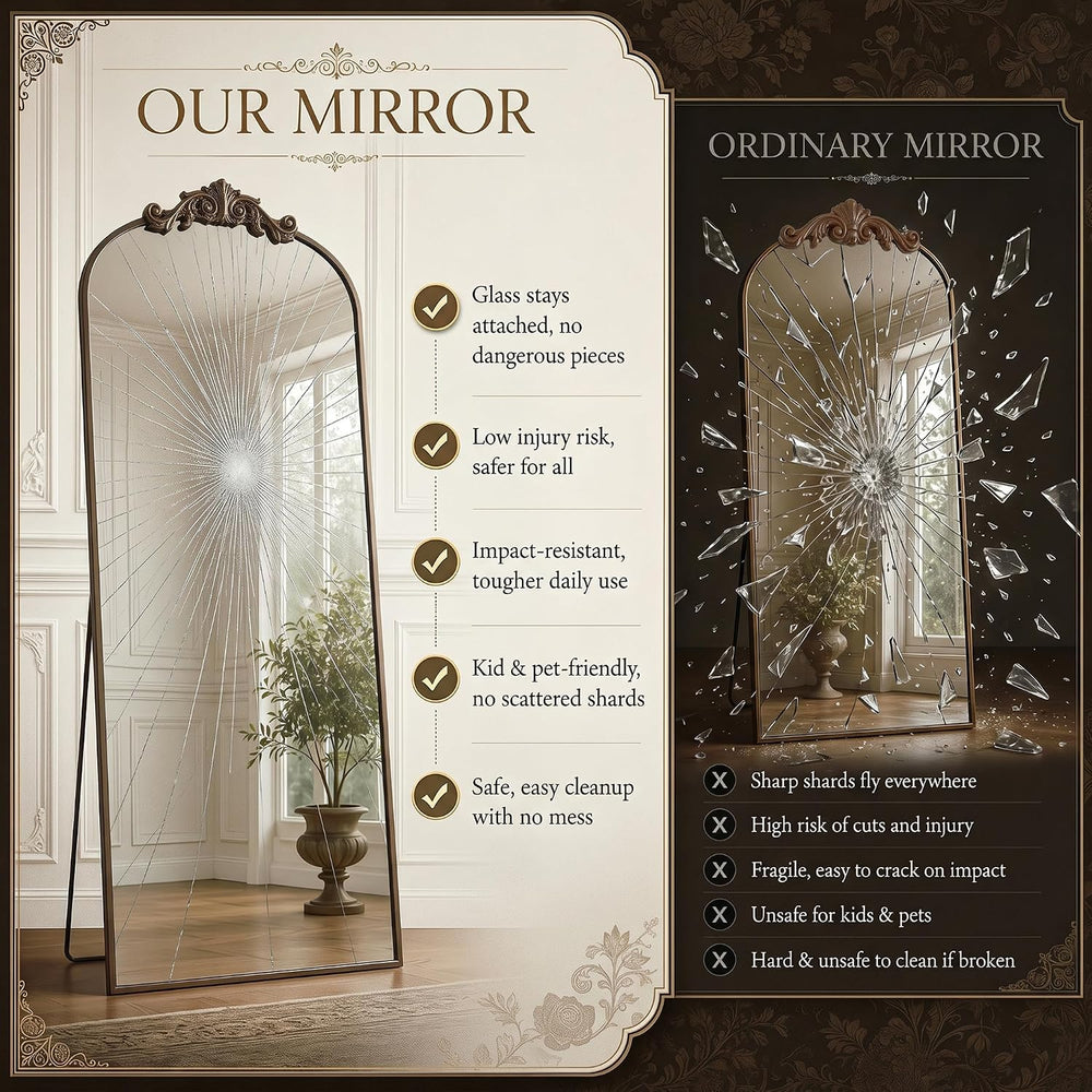 Antok Arched Full Length Mirror, 71"x28" Floor Mirror with Carved, ...