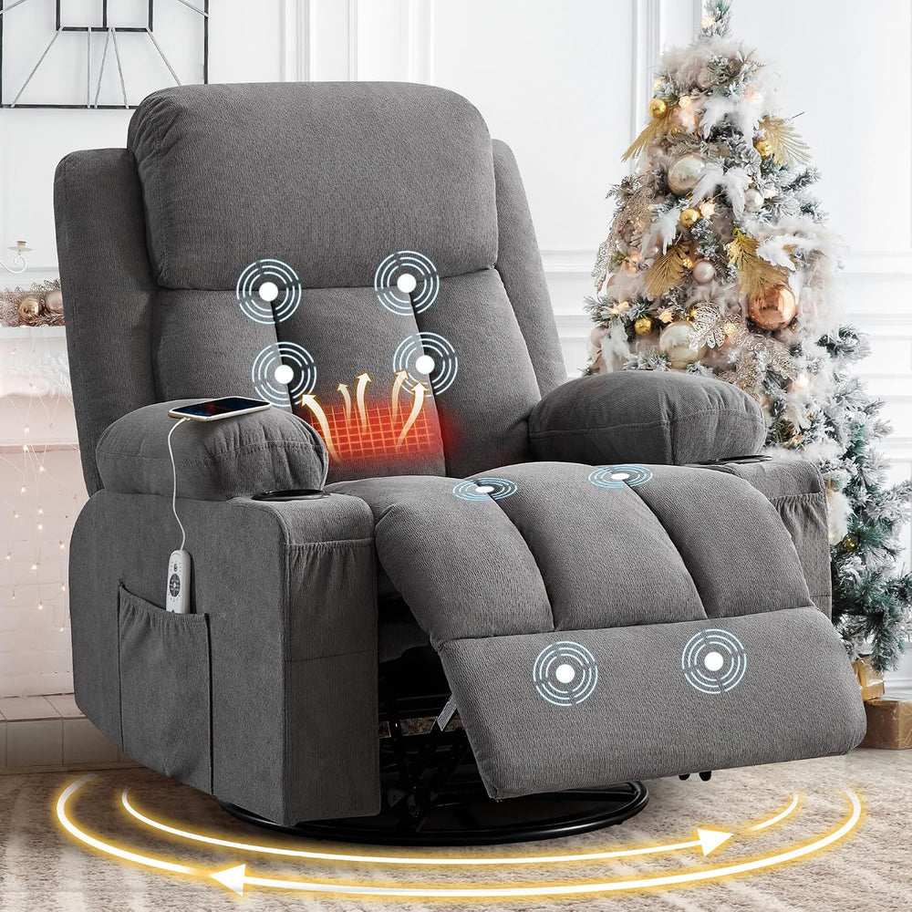 MAHOMICO Swivel Rocker Recliner Chair with Vibration Massage and Heat for Liv...