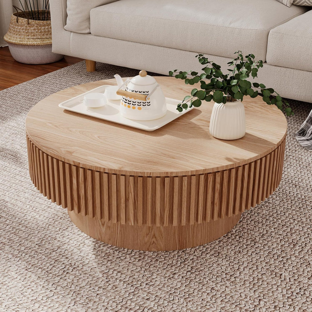 31.5''Round Coffee Table with Storage, Modern Luxury Circle Drum Cent...