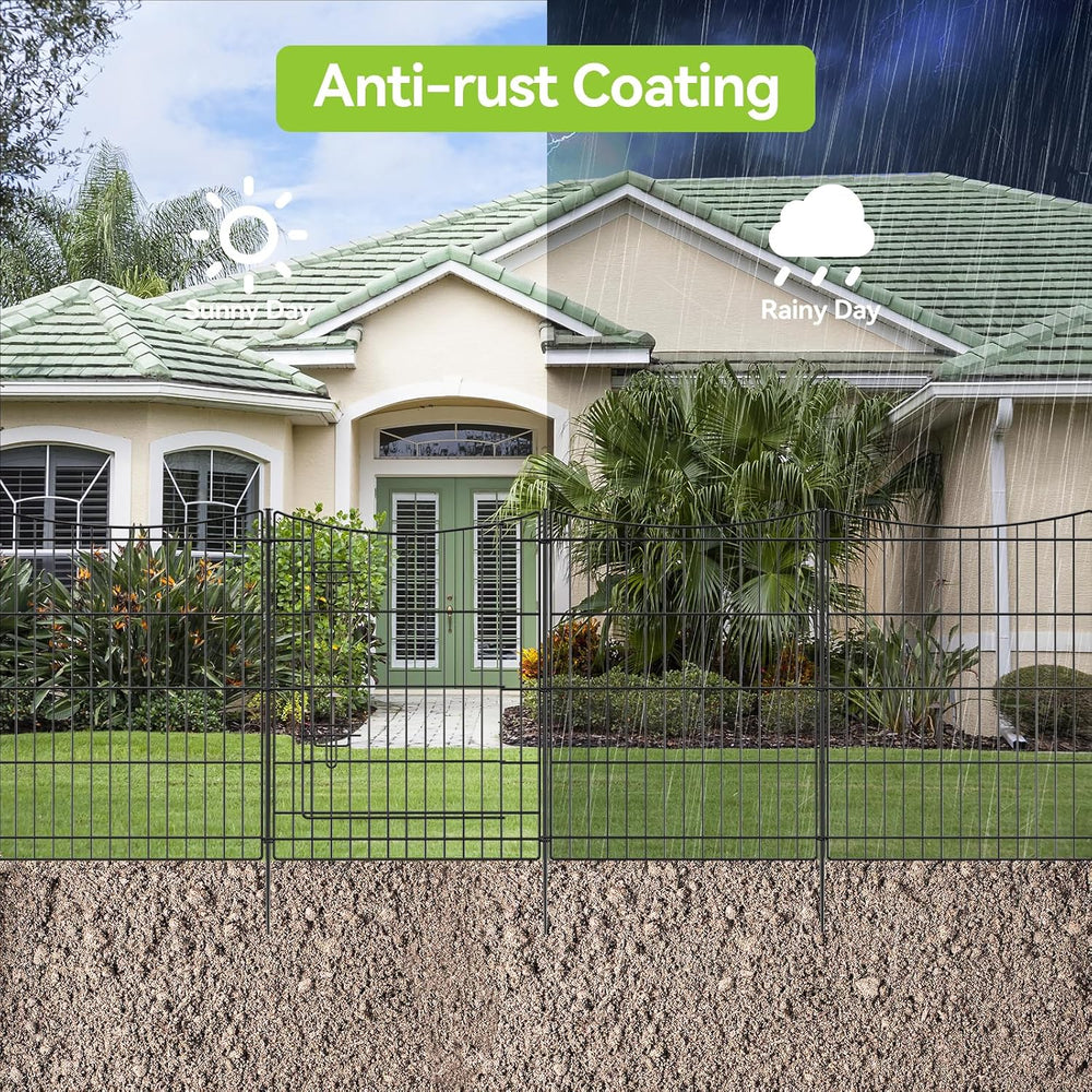INJOPEXI Garden Fence 12 Panels 23.6ft (L)×30in (H) Decorative Metal Fences w...