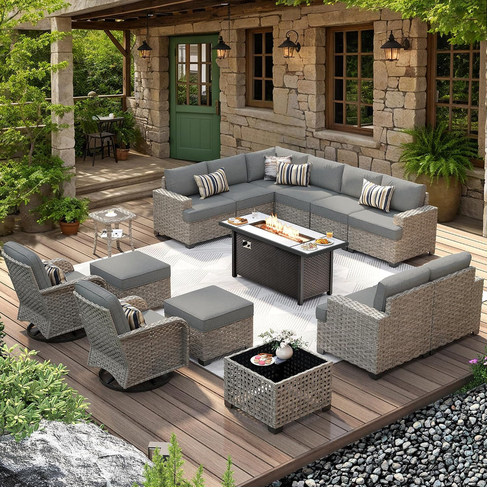 HOOOWOOO Outdoor Sectional Patio Furniture Set with Fire Pit Table,15 Pieces ...