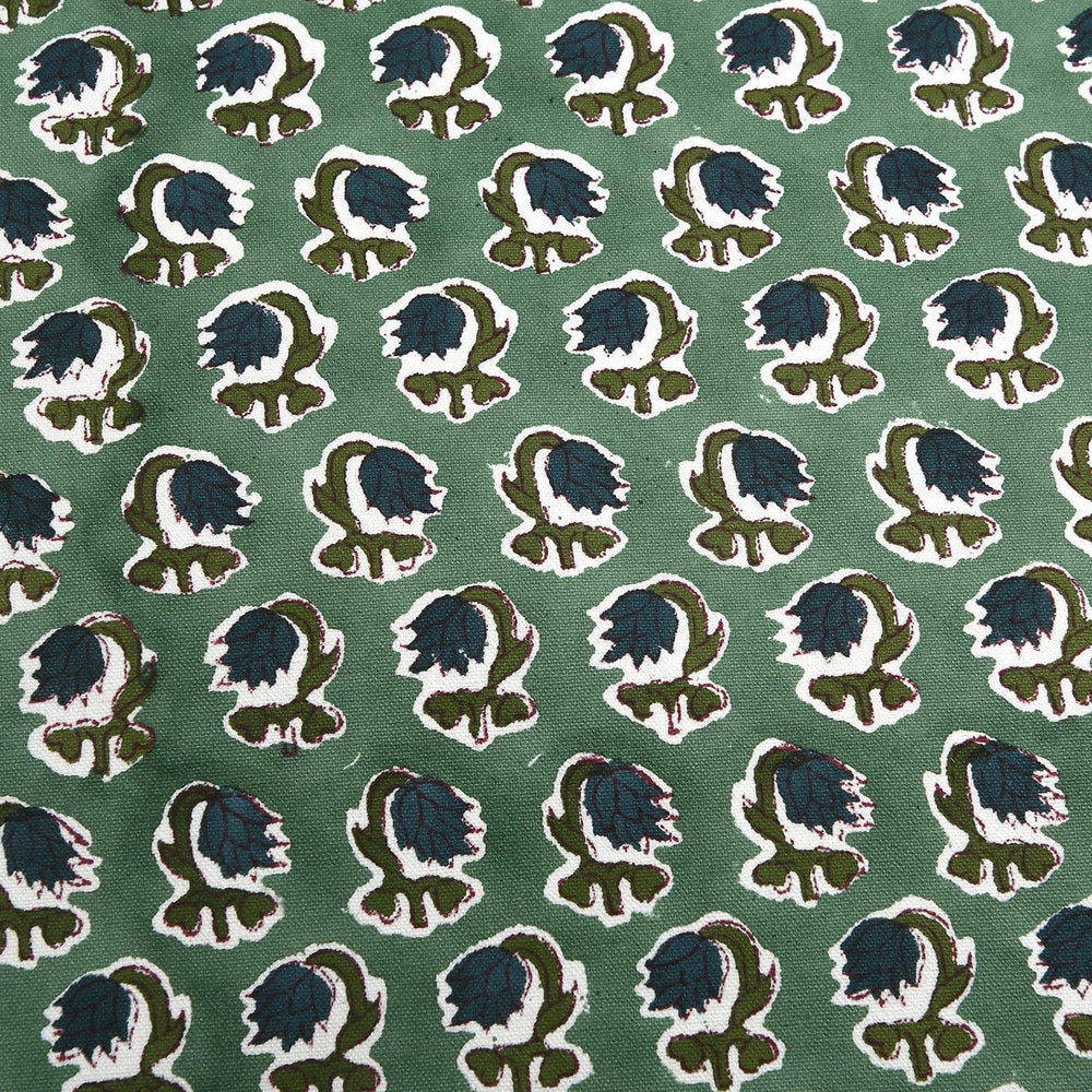 Ridhi Basil Green Hand Block Print Cotton Pillow Cover 18x18 Inch Set of 2