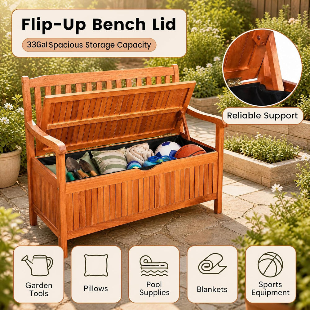 Tangkula Outdoor Wood Storage Bench Deck Box, Entryway Porch Storage Bench wi...