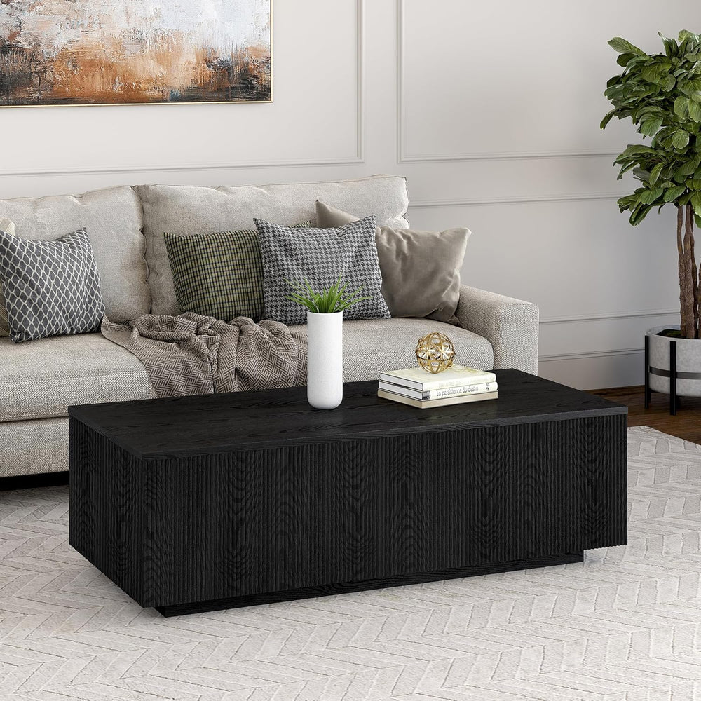 Henn&Hart 48" Modern Fluted Coffee Table, Natural Black