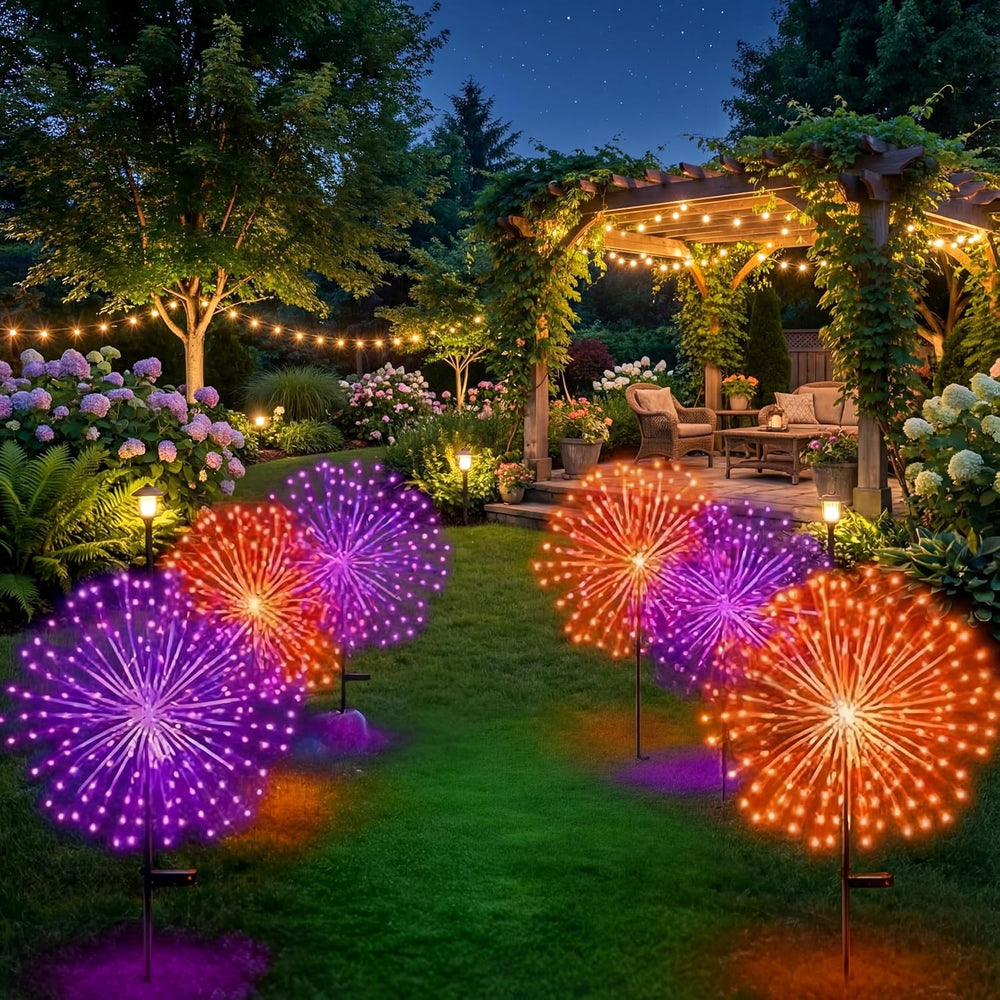 Tujoe 6 Pcs Halloween Solar Firework Stake Lights 180 LED 8 Modes