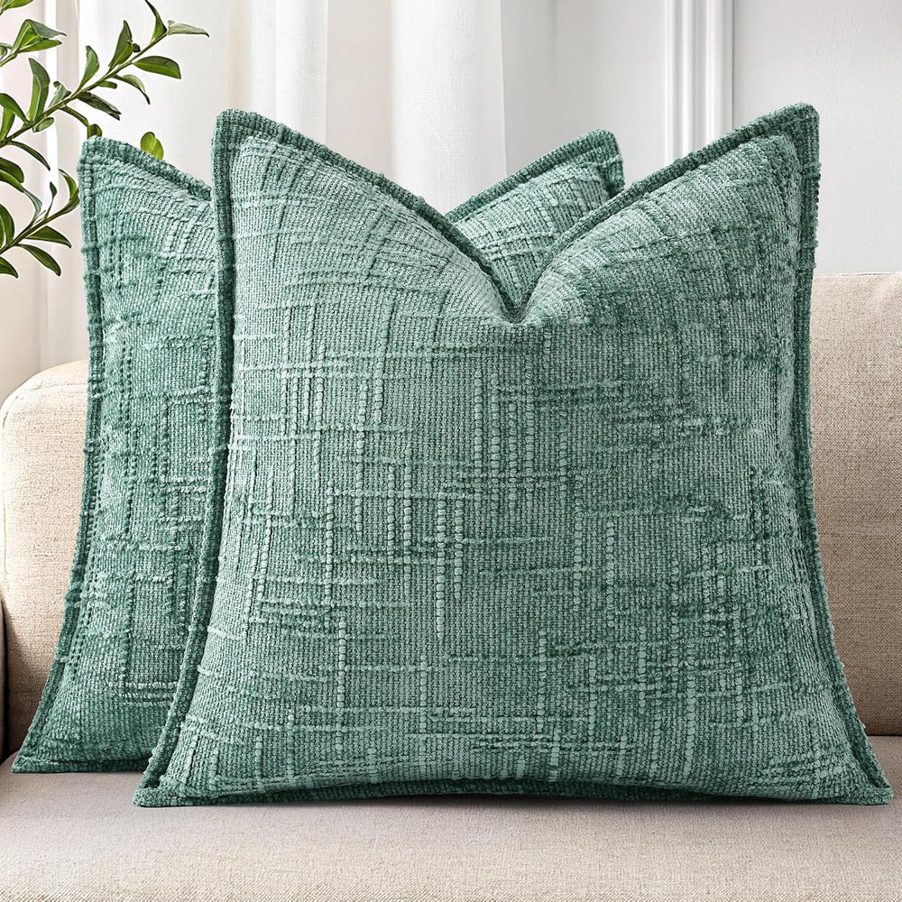 decorUhome Chenille Decorative Throw Pillow Covers 20x20 Set of 2, Aqua