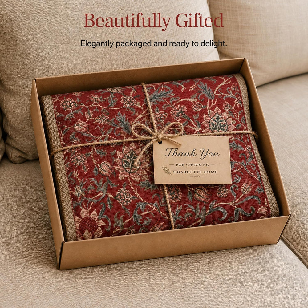 William Morris Fleurs de Morris Red Tapestry Throw Pillow Cover 16 x 16 in