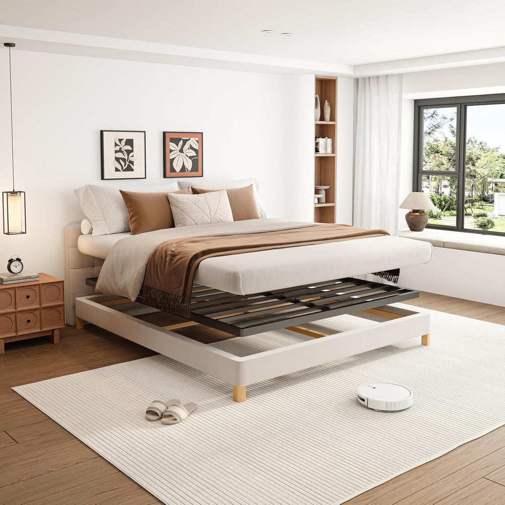 2 Inch Queen Metal Box Spring with Round Corners, Low Profile bed slat