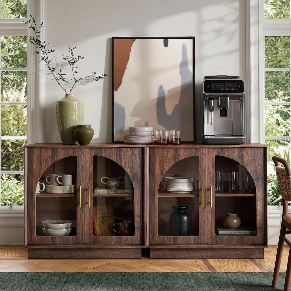 FORTUNETEC 31.5" Sideboard Buffet Cabinet with Arched Glass Doors