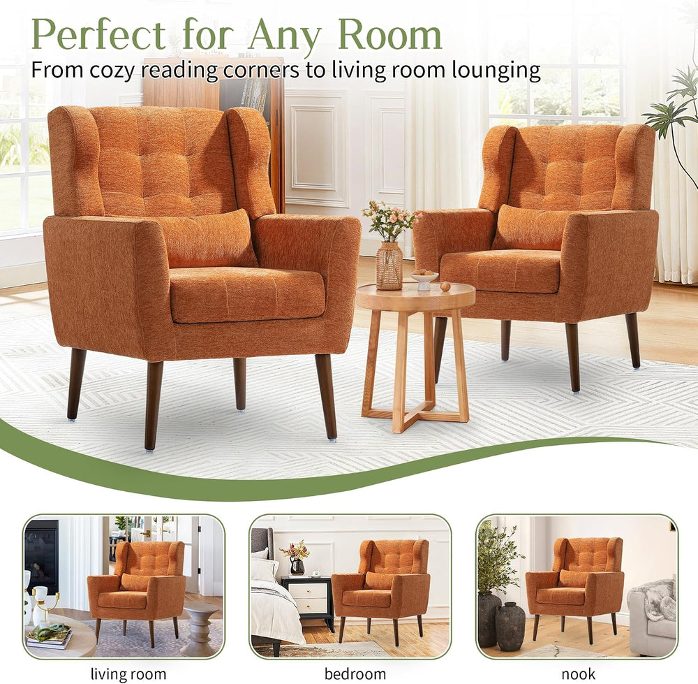 cinkehome Accent Arm Chairs for Living Room, Chenille Upholstered Mordern Arm...