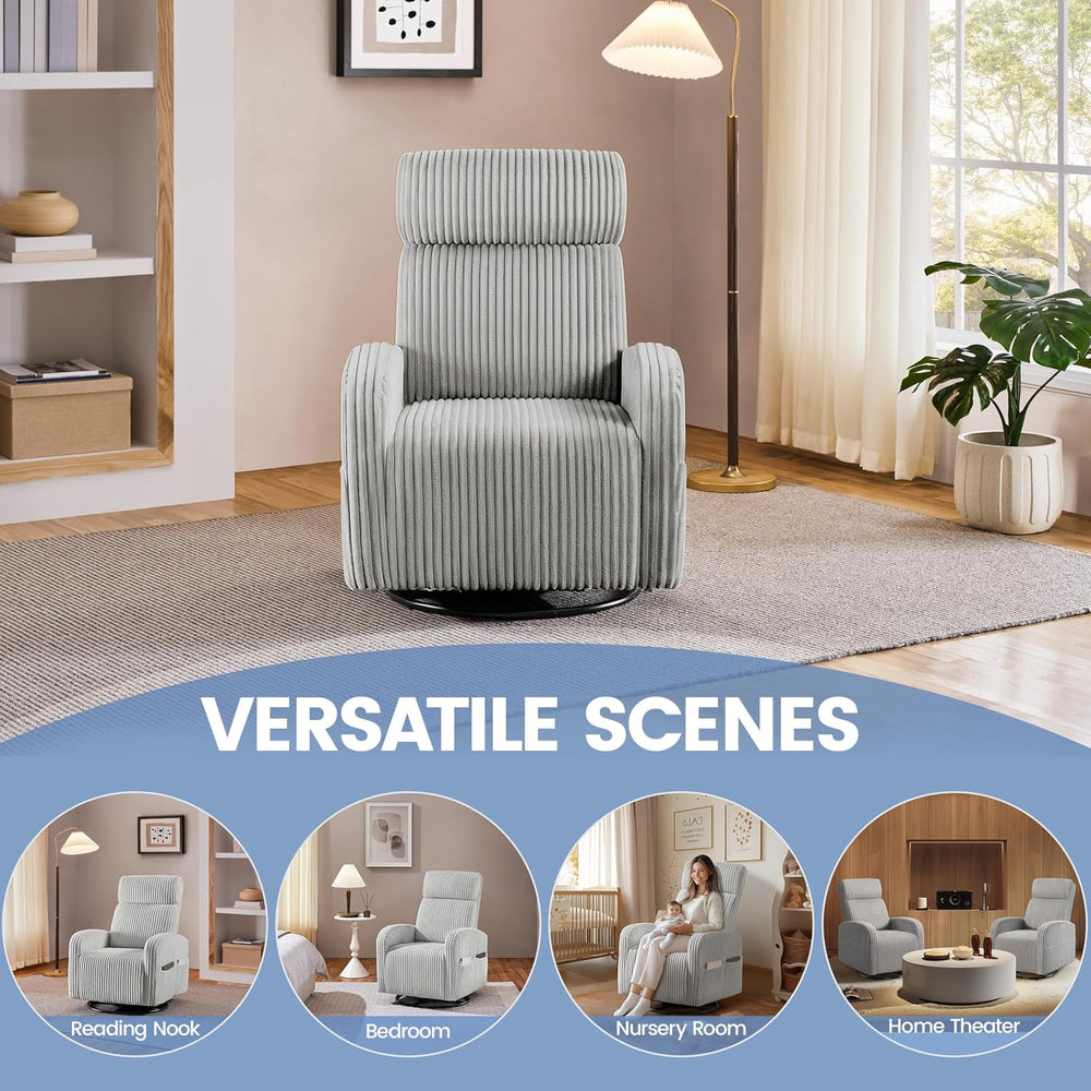 Yaheetech 360° Swivel Nursing Chair with Side Pockets, Light Gray