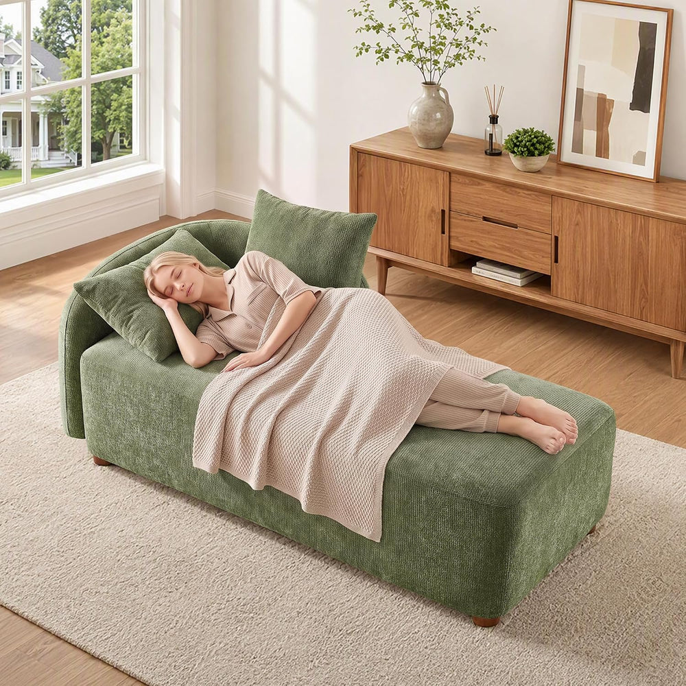 68.9" Chaise Lounge Chair Indoor with Left Facing, Chenille Green