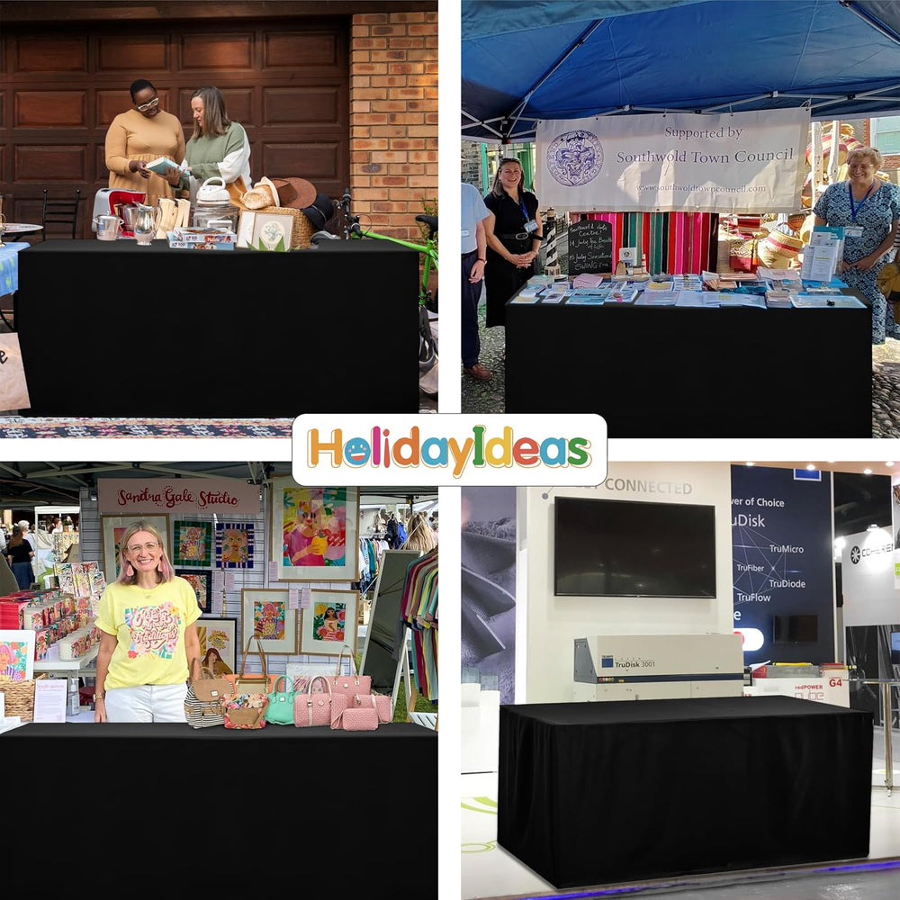 HolidayIdeas 4-Pack 4ft Open Back Fitted Tablecloths for Craft Shows Black