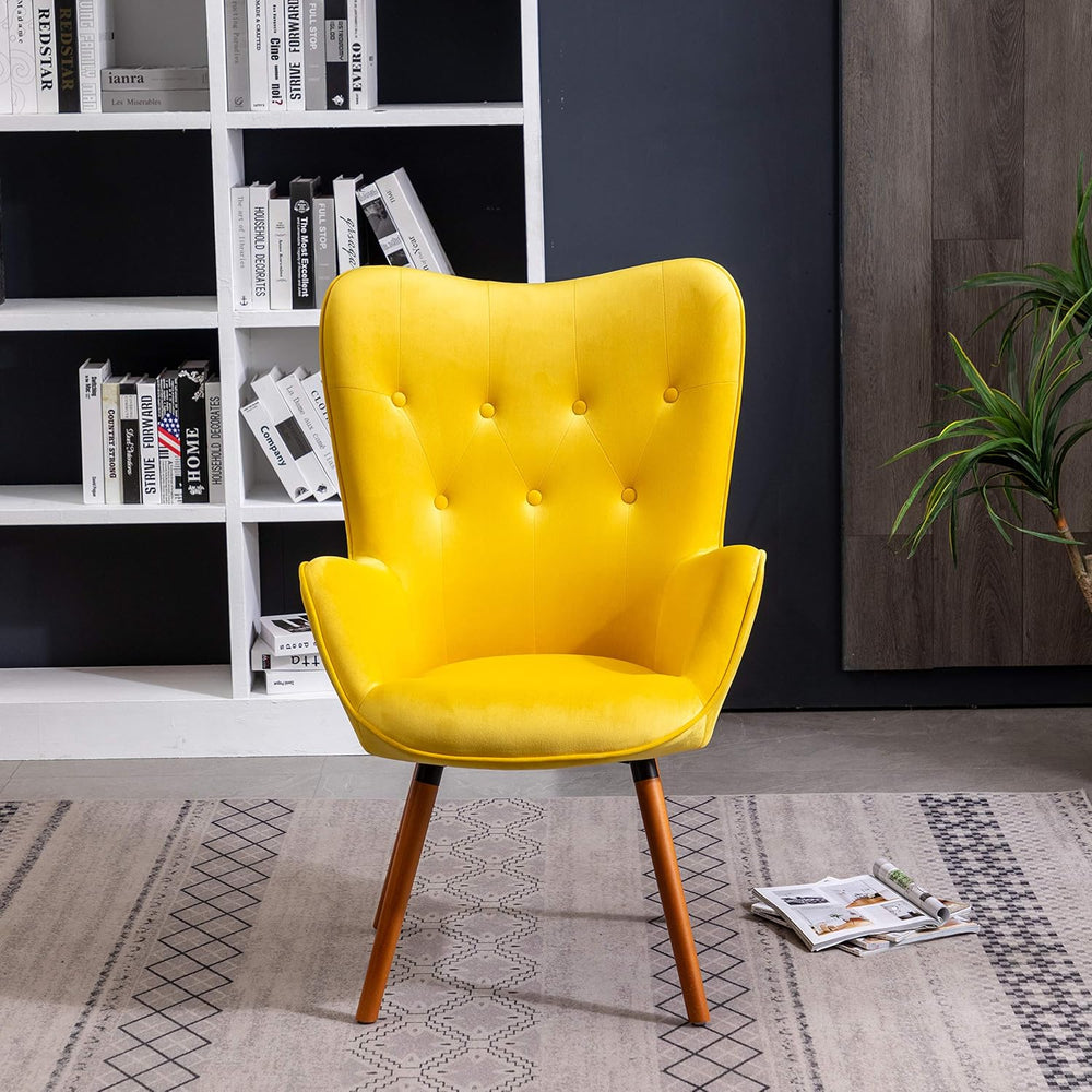 Roundhill Furniture AC155YL Doarnin Silky Velvet Tufted Button Accent Chair, ...