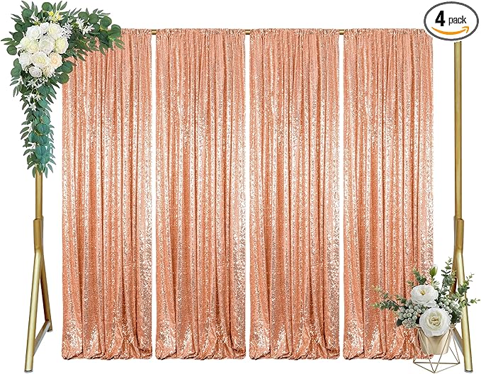 ShinyBeauty Rose Gold Backdrop Curtain 10ft Sequin Backdrop-Curtain 4 Panels ...