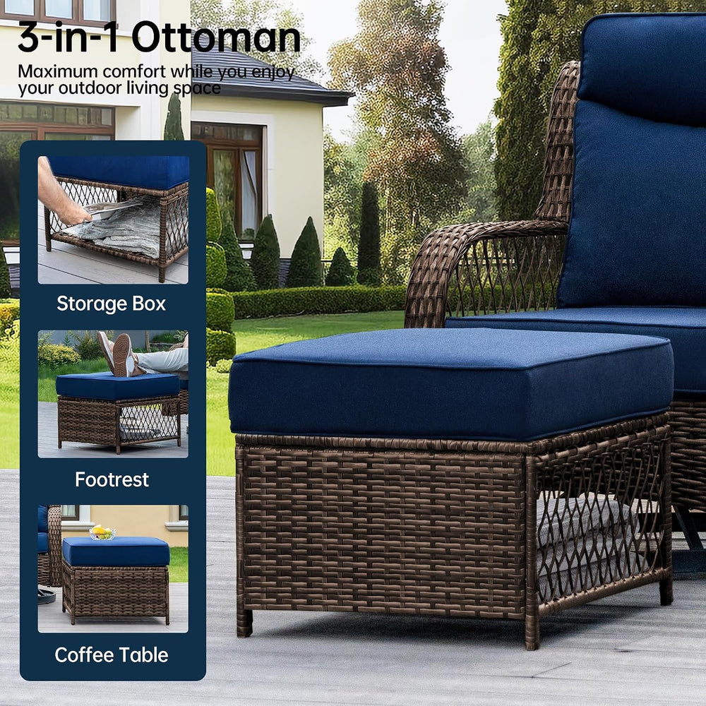 PIZZELLO 5 Piece Outdoor Swivel Chairs with Ottoman and Side Table