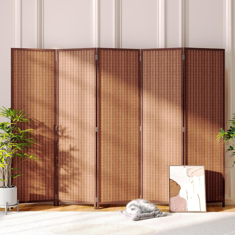 JOSTYLE 5 Panel Folding Privacy Screen 6ft Bamboo Freestanding Room Divider