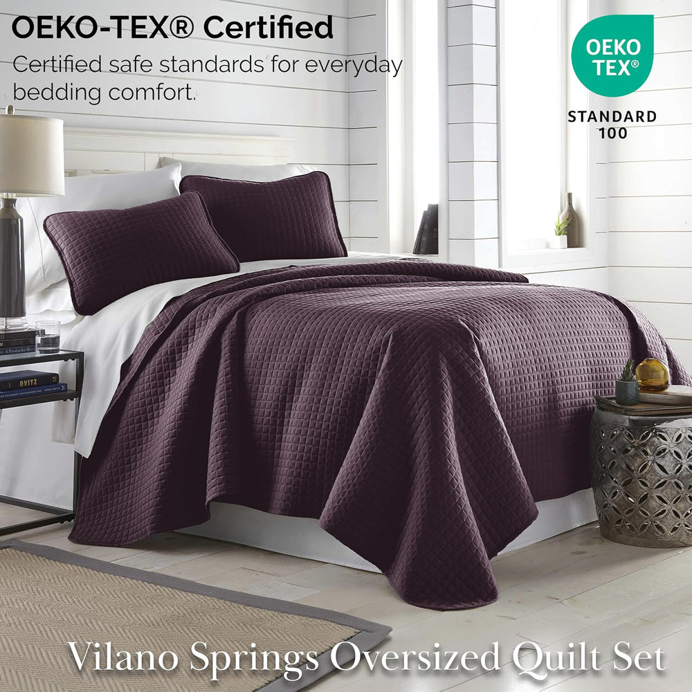 King Size Quilt Bedding Set with 2 Quilted Pillow Shams, Purple Quilts