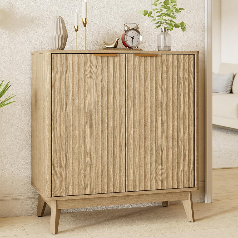 Sideboard Cabinet, Small Buffet Cabinet, Modern Fluted Storage Cabinet with A...