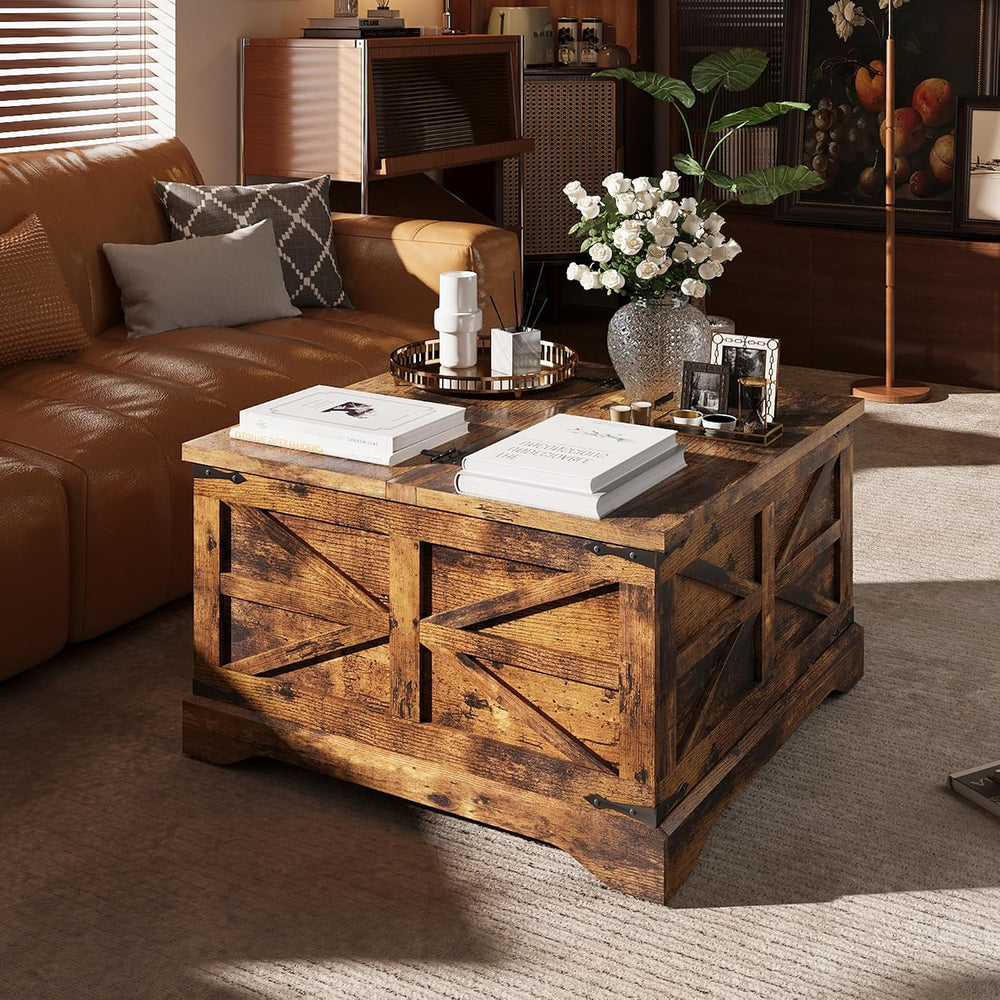 MXV Farmhouse Coffee Table with Storage, Square Coffee Tables for Living Room...