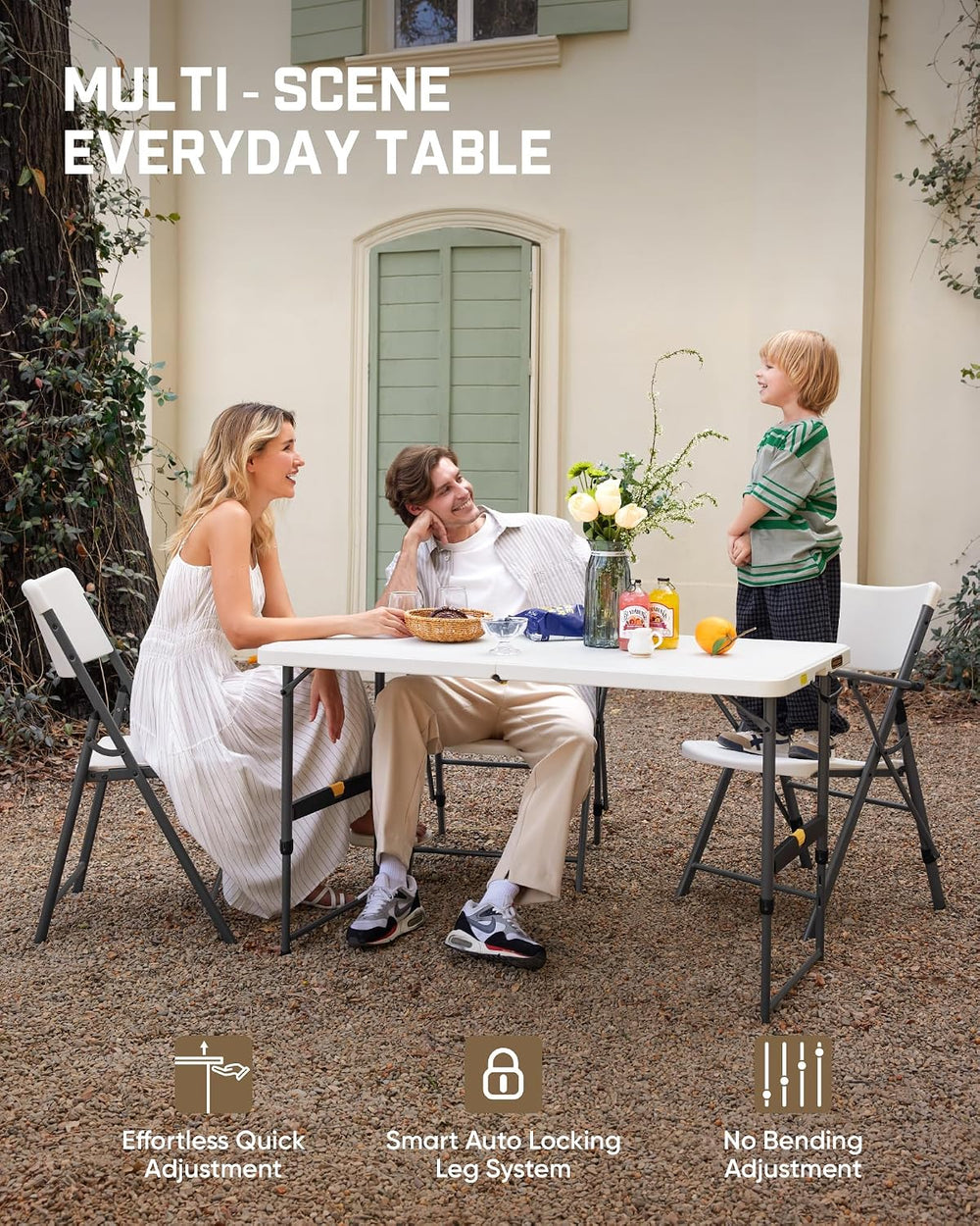 FanttikOutdoor Folding Table 4 Foot Quick Adjust Portable Plastic 4 Heights