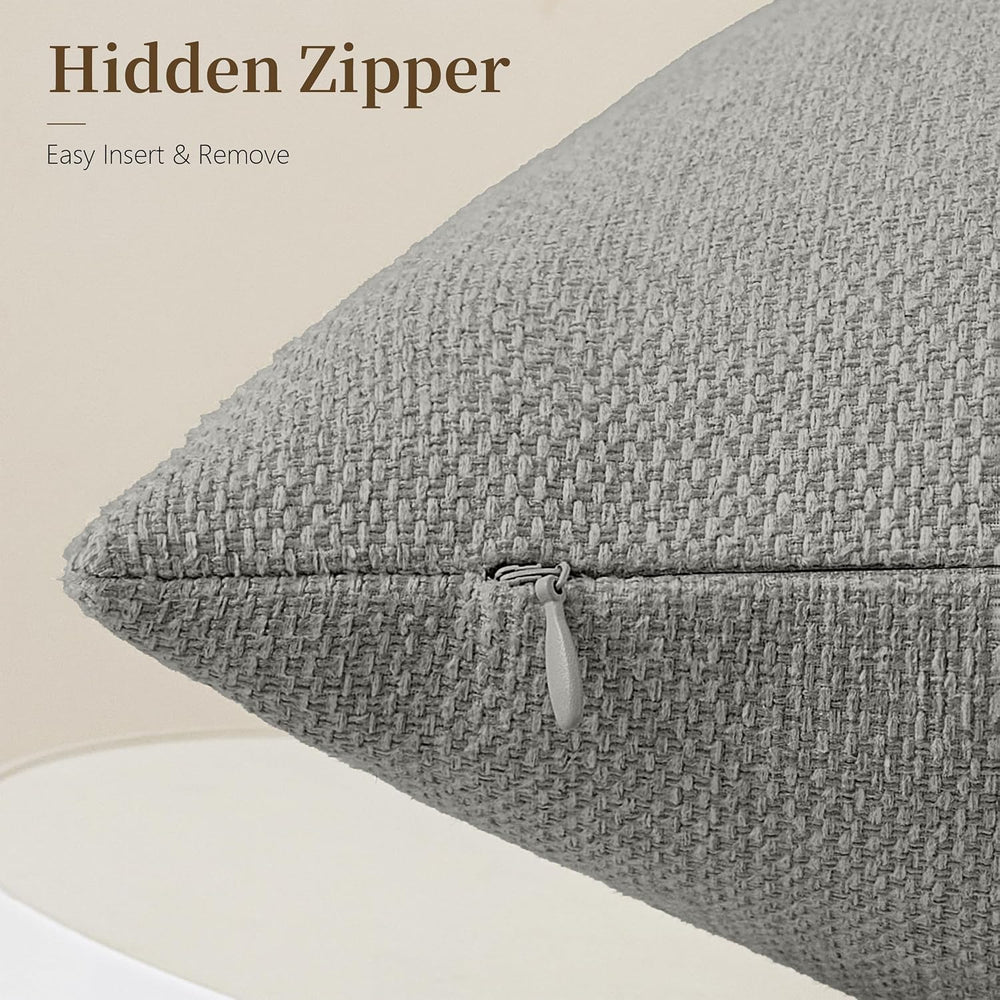 Natural Linen Look Throw Pillow Covers 18x18 Inch Set of 4, Textured Woven De...