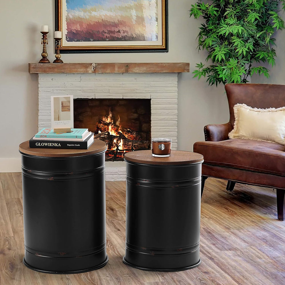 Rustic Storage Ottoman Seat Stool, Farmhouse Accent Side Table, Antique Galva...