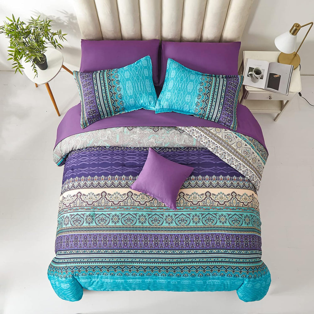 Cottolester Boho Comforter Set King Size 8 Piece Striped Bed in a Bag