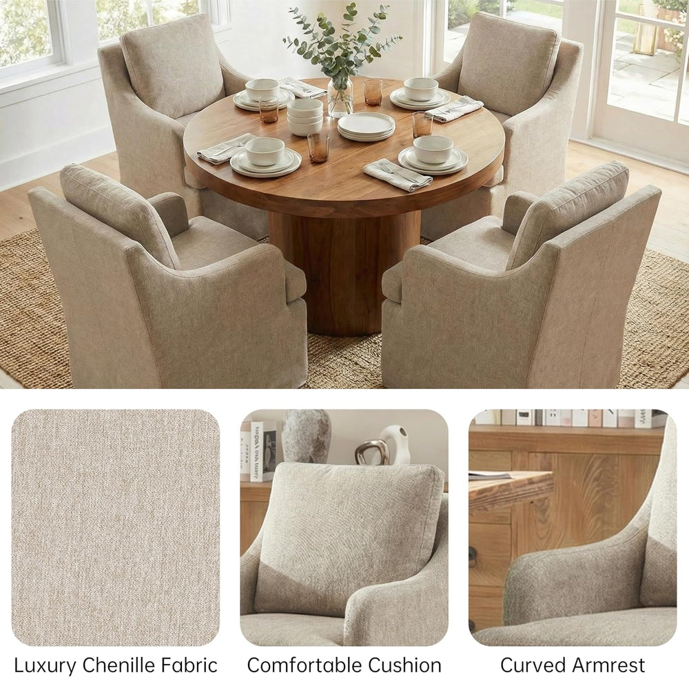 VKNOW Upholstered Dining Chairs Set of 4, Dining Room Chairs with Casters