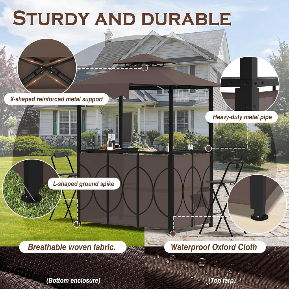 Grepatio 3 Piece Patio Bar Set with Canopy, Grill Gazebo with Bar Table and 2...