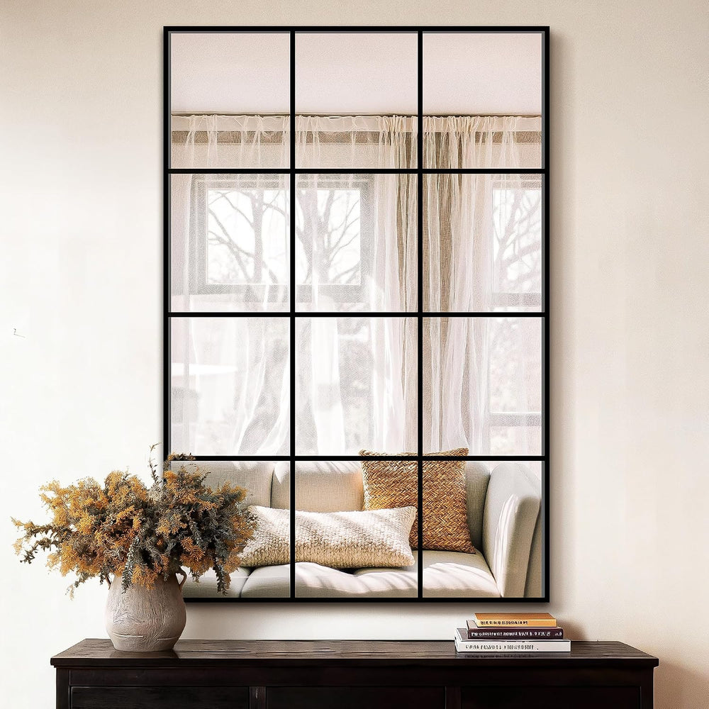 Window Pane Wall Mirror 24"x36" Black