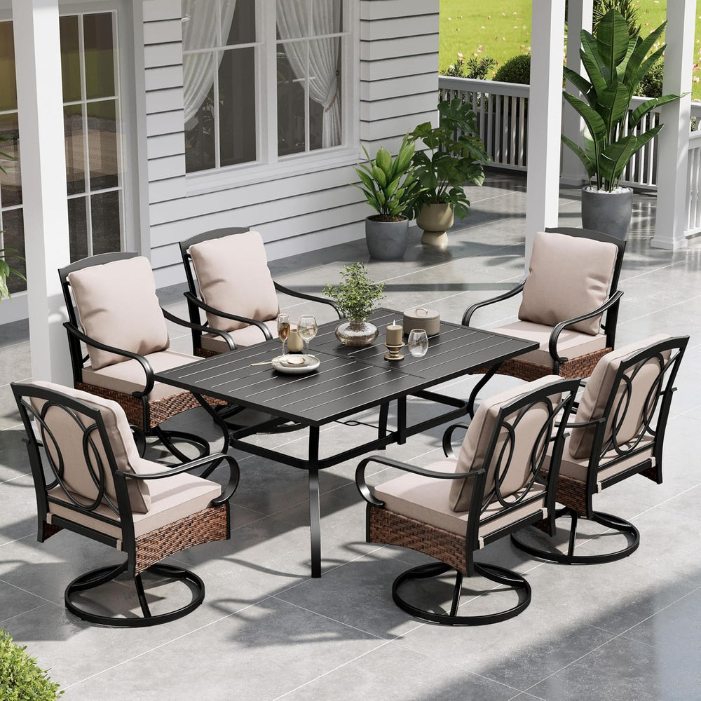 Sophia & William 7pc Outdoor Dining Set, Metal Table, Swivel Chairs