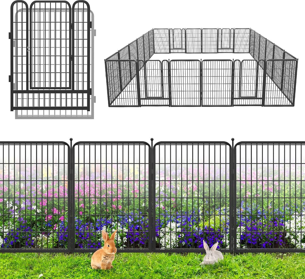 Decorative Garden Fence 24 Pack Black Metal Fence Panels 40in(H) x54ft(L) wit...