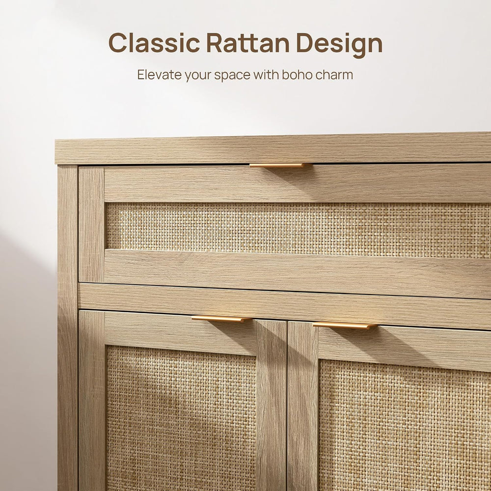 SICOTAS Sideboard Buffet Storage Cabinet, Rattan Accent Cabinet with Doors