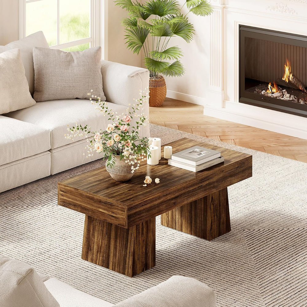 LITTLE TREE Farmhouse Coffee Table, 47 Inches Living Room Table, Rectangular ...