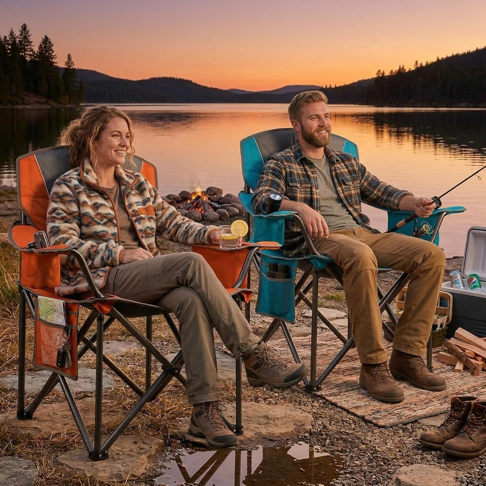 2 Pack Padded Oversized Camping Chairs for Adults,Heavy Duty Support 400 Lbs,...