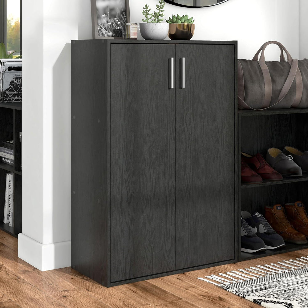 Homes: Inside + Out Apexa 3-Tier Stackable Wood Bookcase with Doors, Cube Sto...