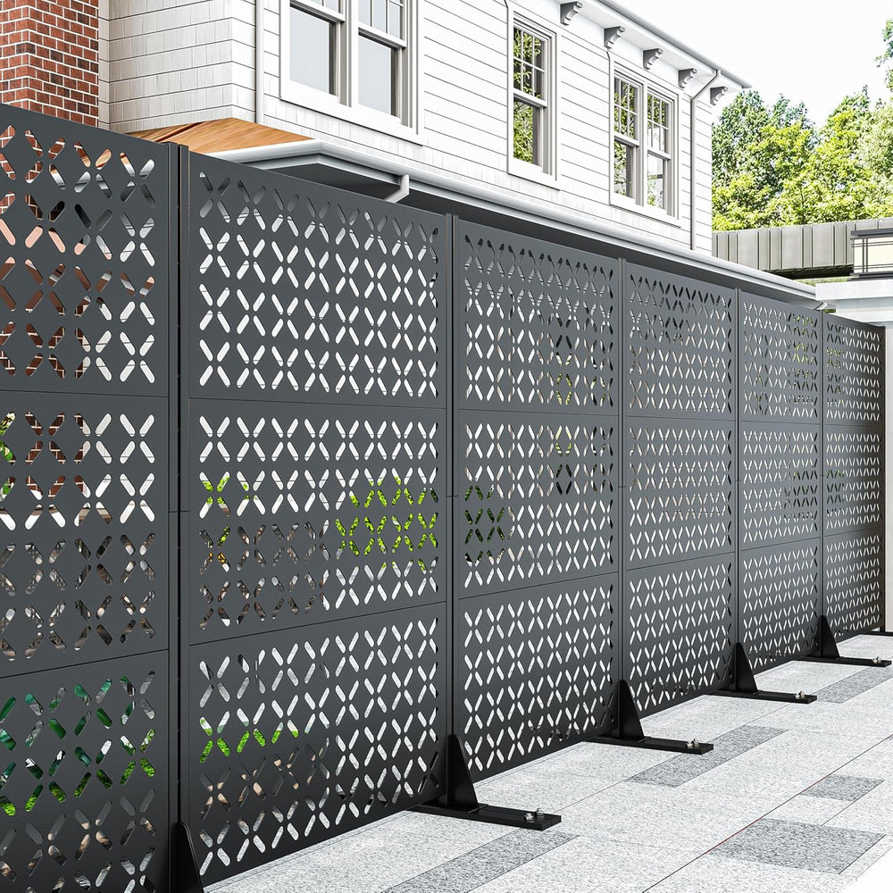 72" Outdoor Privacy Fence Screen, Decorative Metal Panel Patio Divider