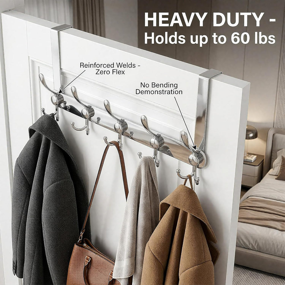 Over The Door Hooks,Coat Rack for Hanging Clothes Hat Towel (Heavy Duty Silve...