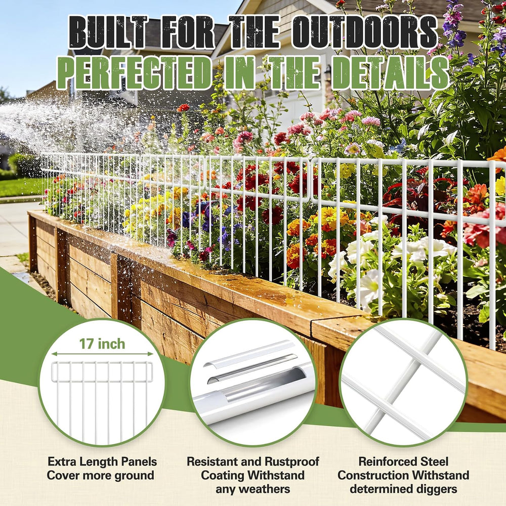 HIHADUUM 20Ft(L) X 13Inch(H) Animal Barrier Fence - 14 Pack White Garden Fenc...