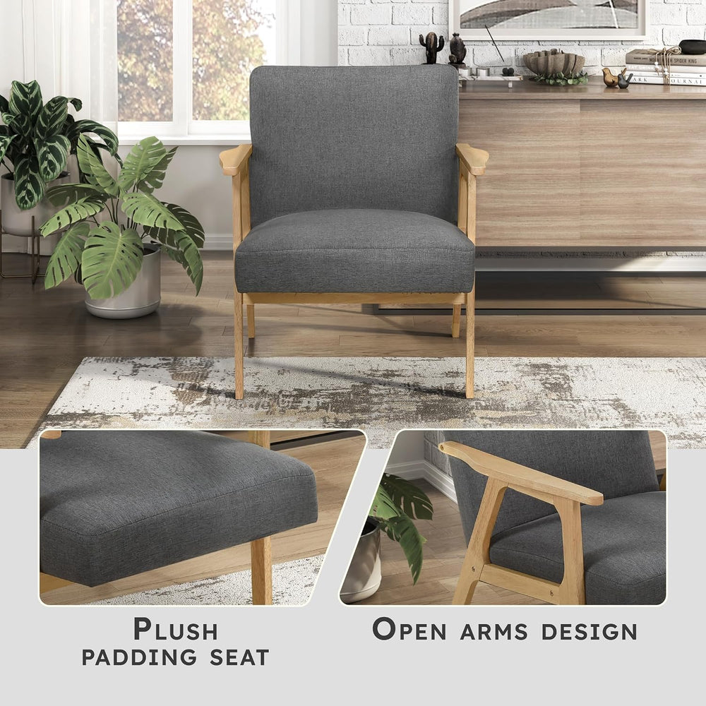 Lexicon Mid Century Modern Accent Chair,Natural Solid Wood Frame,Dark Gray