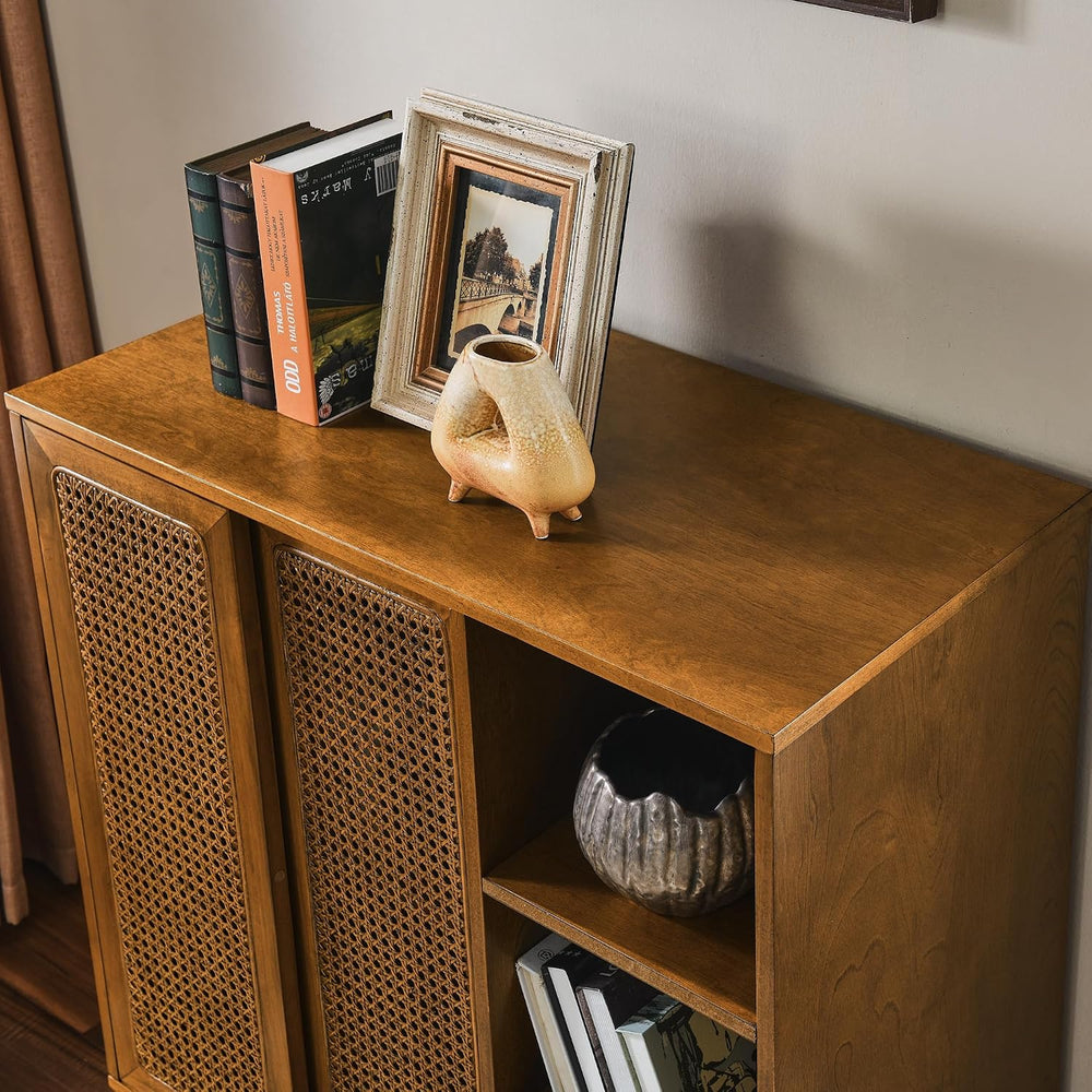 LKTART Mid Century Modern Small Rattan Sideboard Buffet Storage Cabinet