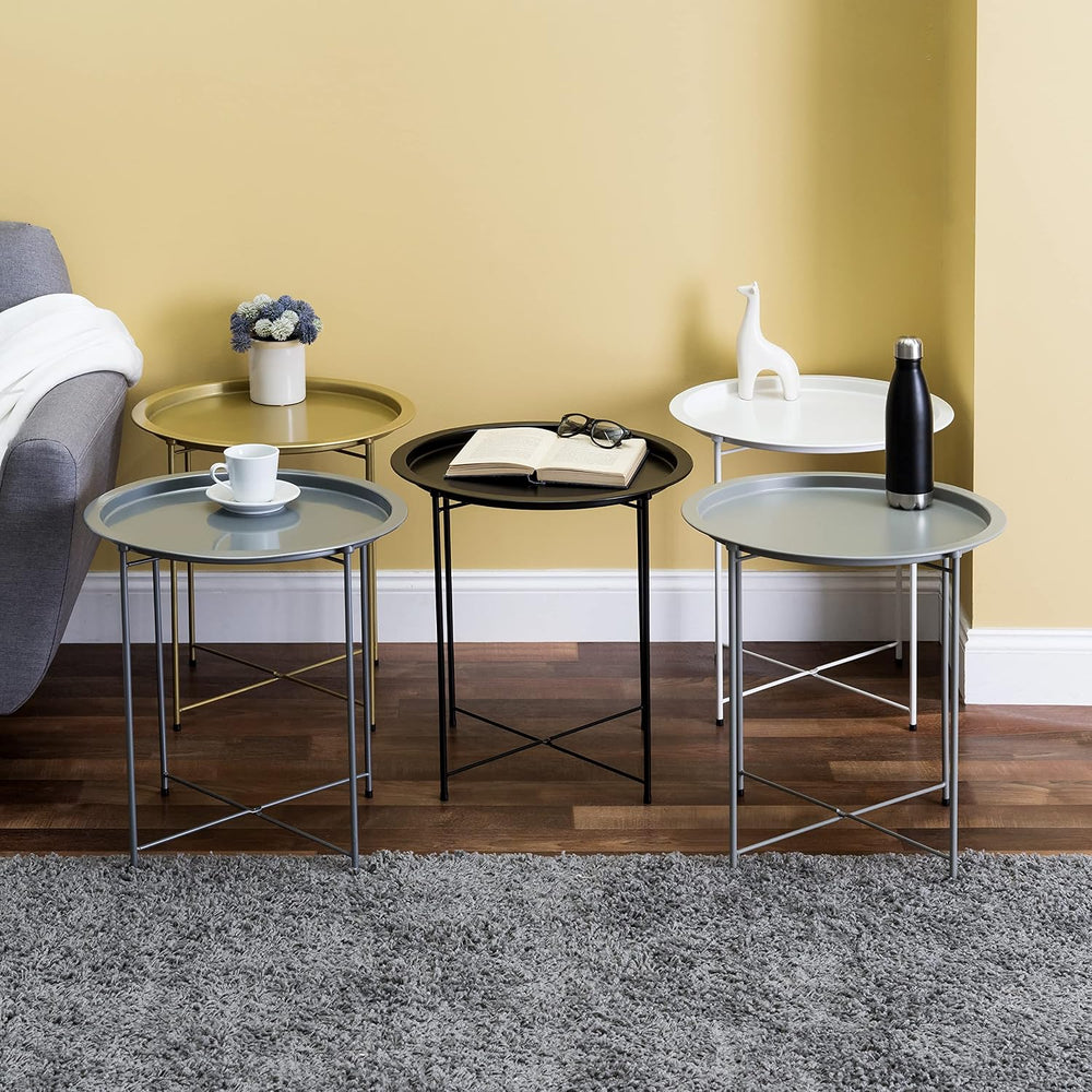 Home Basics , Matte White Foldable Round Multi-Purpose Metal Side Accent, Cof...