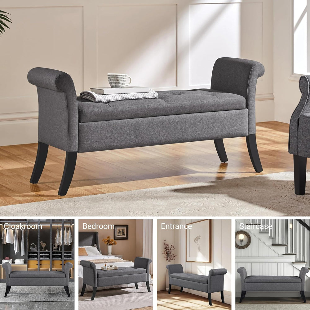 Yaheetech 52" Storage Ottoman Bench for Bedroom, Rolled Arm, Dark Gray